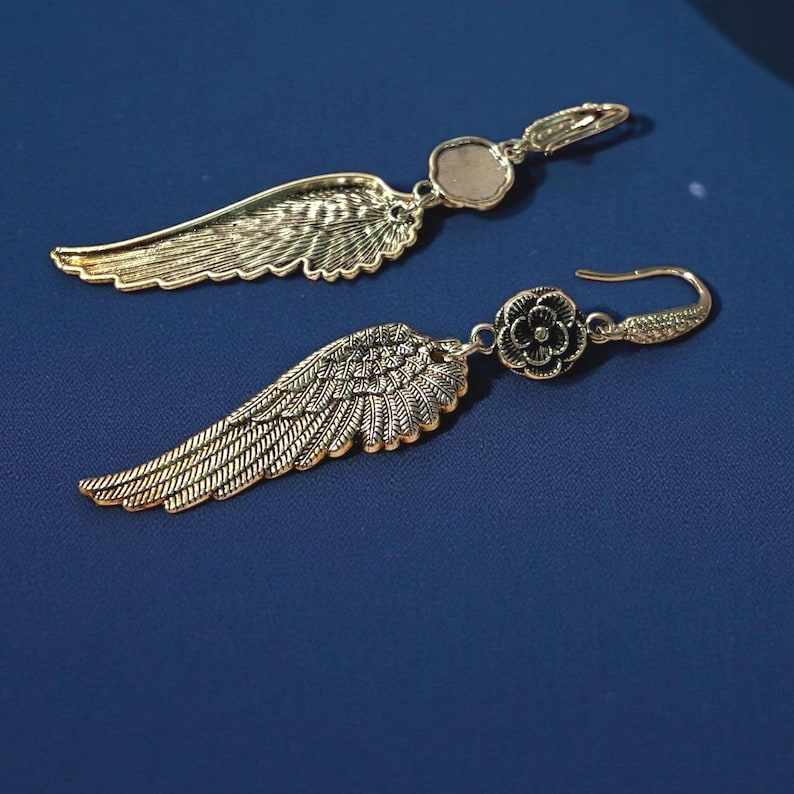 Gift Idea Collection Silver Angel Wing Earring Bohemian Dangle Design Floral Charm Accent Lightweight Statement Piece Wedding Guest Accessory Party Wear Essential Celestial Jewelry Trend Boho Style Fashion Special Occasion Must Have