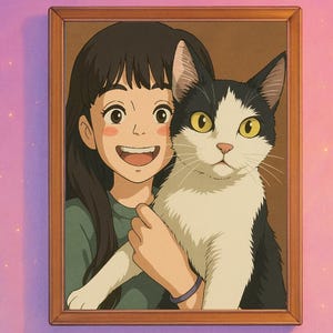 Custom anime portrait, custom pet and owner japanese drawing, custom pet print, Japanese movie poster, anime portrait