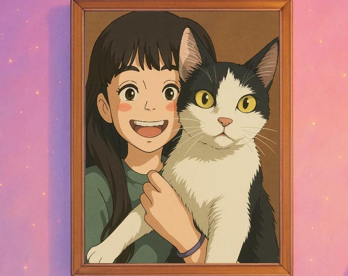 Portrait d'anime personnalisé, dessin japonais d'animal de compagnie et de propriétaire personnalisé, impression d'animal de compagnie personnalisée, affiche de film japonais, portrait d'anime