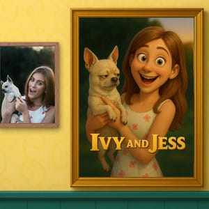 Retrato de mascota personalizado, retrato de mascota y dueño, caricatura de mascota, regalo de arte mural para amantes de los animales, descargas digitales