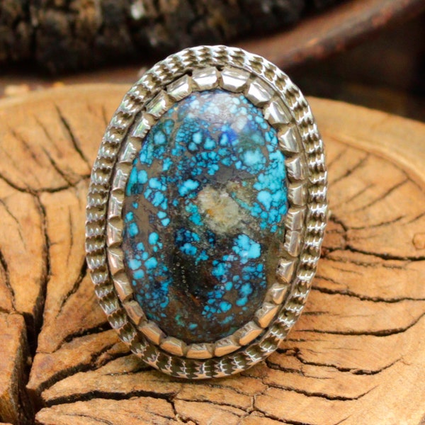 Turquoise and silver ring  Bisbee mine   James Saunders artist ,  RG-1173