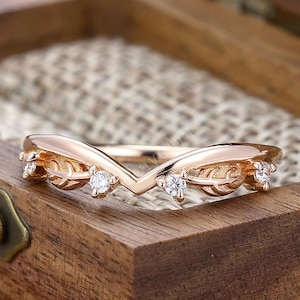 Leaf Curved Wedding Band Natural Inspired Rose Gold Leaf Stacking Matching Band Art Deco Band Ring Minimalist Branch Thin Band For Women