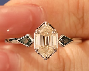 Long Hexagon Cut 5x9mm Moissanite Engagement Ring Bezel Set ring Minimalist Proposal Ring Vintage Women Promise Ring Art Deco Bridal Ring