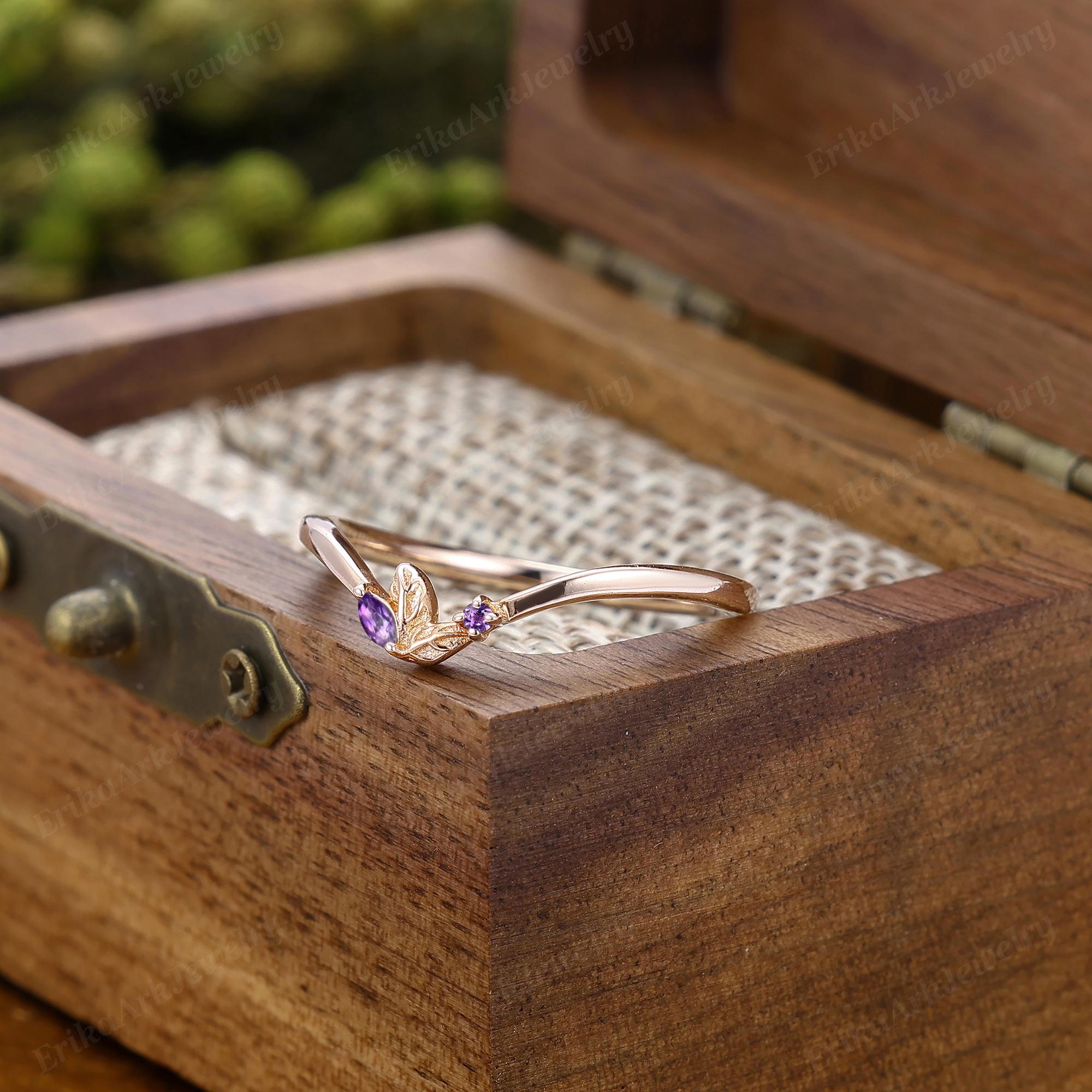 マーキスカットアメジスト結婚指輪 天然アメジストジュエリーリング