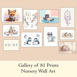 Lot de 81 impressions pour chambre d'enfant, art mural de chambre d'enfant, impression de chambre d'enfant, impression d'animaux ludiques, art mural pour chambre d'enfant, affirmation d'enfants
