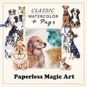 Aquarel hond pngs, aquarel huisdier clipart bundel, coquette hond sublimatie ontwerpen, digitale download, huisdier pngs, kunst