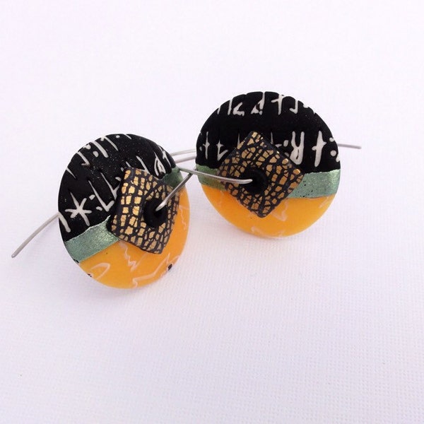 Disk earrings Halloween 1 by Marie Segal, new design, handmade earwires in stainless steel