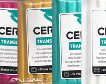 18 bar Translucent Kit Cernit modeling clay 56 grams (2 oz) 12 Translucent 1 each of Amber, Emerald, Ruby Red, Sapphire, Violet, Blue-Turq