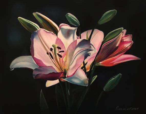 ユリの花 アクリル画 ピンク ユリの花 アクリル画 ピンク 百合の花
