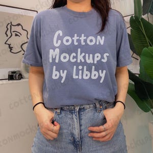 Comfort Colors 1717 Blue Jean Shirt Mockup, C1717 Blue Jean T-Shirt Mockup, Real Model Blue Shirt Template, Trendy Vintage Aesthetic Mockup