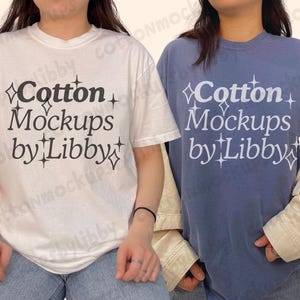 Comfort Colors 1717 White Blue Jean Best Friends Shirt Mockup, C1717 T-Shirt Mockup, Real Person Model, Trendy Simple Clean Shirt Mockup