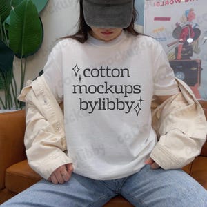 Comfort Colors 1717 White Mockup, Simple Fitted Tshirt Mock up, Trendy Cute C1717 Shirt Mock-Up, Real Model Mock, Free Size Chart