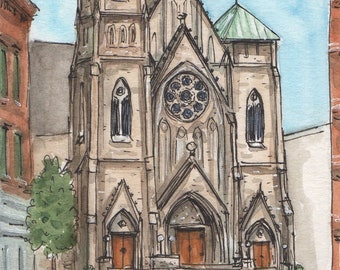 St. Francis de Sales Church Watercolor Print, Cincinnati, Ohio
