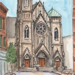 St. Francis de Sales Church Watercolor Print, Cincinnati, Ohio