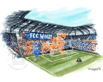 The Bailey, FC Cincinnati, TQL Stadium, Watercolor Art