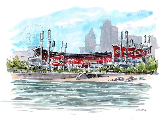 Cincinnati Reds, Great American Ball Park Watercolor Print - Etsy