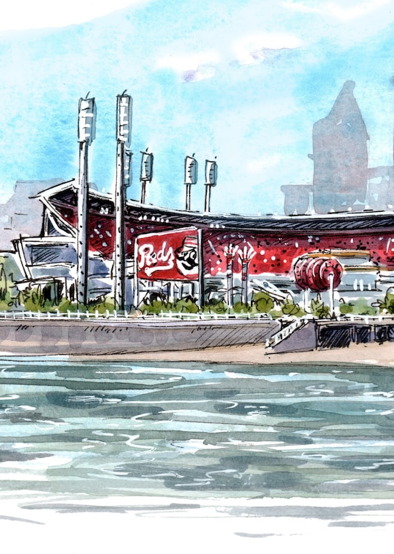Cincinnati Reds, Great American Ball Park Watercolor Print - Etsy