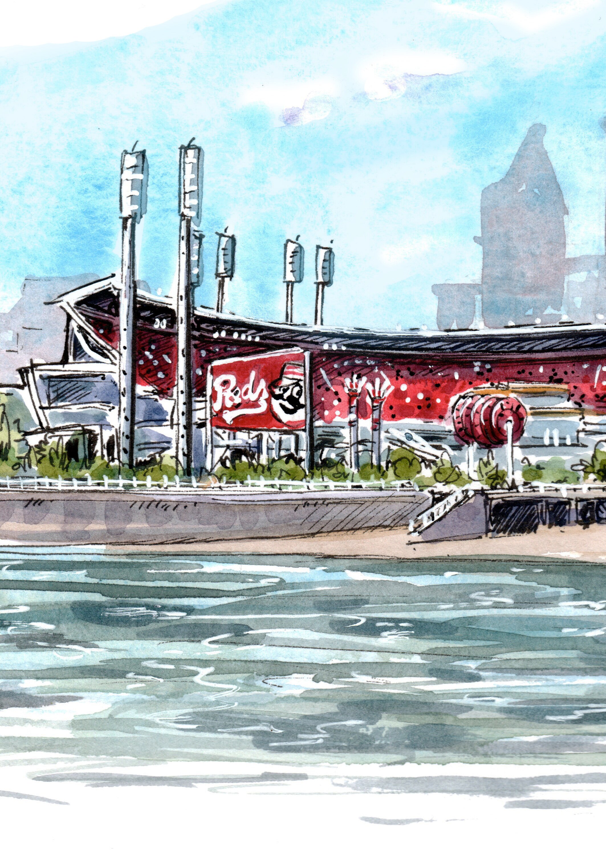 Cincinnati Reds, Great American Ball Park Watercolor Print - Etsy