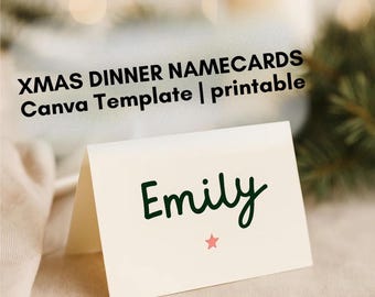 Editable Christmas Dinner Place Card Template | Modern Holiday | Digital & Printable Canva Template | Festive Design