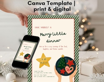 Editable Christmas Dinner Invitation Template | Modern Holiday Party Invite | Digital & Printable Canva Template | Minimal Festive Design