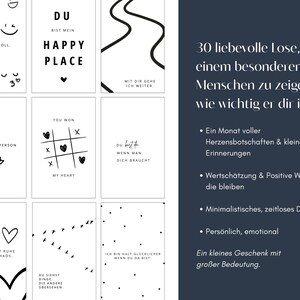 K&ouml;nnte beinhalten: Ein Satz wei&szlig;er Karten mit schwarzen Illustrationen und Text. Die Karten zeigen verschiedene Designs, darunter Herzen, Smiley-Gesichter und S&auml;tze wie "Happy Place" und "You're my person". Die Karten sind ein nachdenkliches Geschenk.