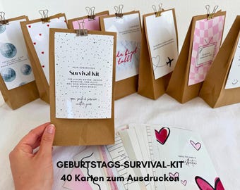 Geburtstags Survival Kit Karten zum Ausdrucken | Last-Minute-Geschenk | 40 Fotokarten 10x15 | Geschenk für Freundin& Mama | Digitaler Download