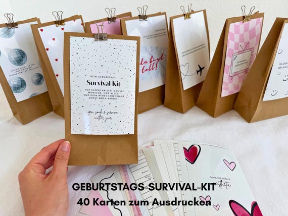 Geburtstags Survival Kit Karten zum Ausdrucken | Last-Minute-Geschenk | 40 Fotokarten 10x15 | Geschenk für Freundin& Mama | Digital Download