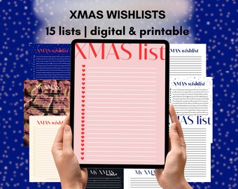 Christmas Wishlist Template | 15 Printable & Digital PDF | Holiday Gift Planner | Festive Wish List for GoodNotes and Printing