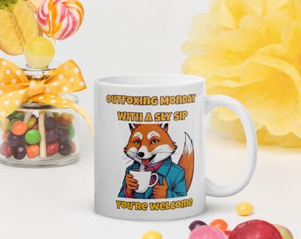 Funny Fox Coffee Mug - Ceramic Mug - Outfoxing Monday Sly Sip - Gift for Coffee Lovers - Clever Brew & Grin Vibes