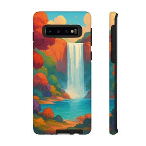 Scenic Waterfall Phone Case, Nature Lover Gift, Tough Phone Cover, Outdoor Enthusiast Accessory, Colorful Landscape Design