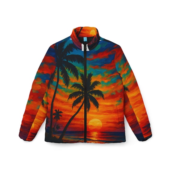 Tropical Sunset Puffer Jacket, Women's Stylish Outerwear, Beach Lover's  Gift, Vacation, Summer Fashion, Colorful Lightweight Coat