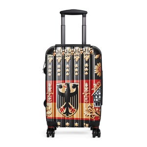 German Flag Suitcase, Travel Luggage, Black Spinner Carry-On, Vintage Style Travel Accessory, Ideal for Holidays & Adventures