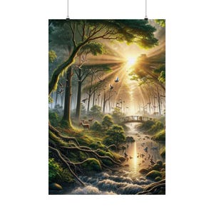 Pósteres verticales mate inspirados en la naturaleza, arte mural escénico, decoración del hogar, regalo para amantes de la naturaleza, impresiones de paisajes forestales, decoración estética de pared.
