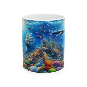 Underwater Adventure Ceramic Mug, Ocean Art Coffee Cup, Marine Life Gift, Nautical Decor, Sea Exploration Mug