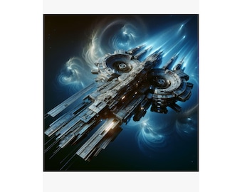 Galactic Spaceship Satin Poster: Sci-Fi Room Decor