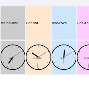 May include: A digital clock displaying the current time in 10 different cities around the world. The cities are Tokyo, Istanbul, New York, Dubai, Melbourne, London, Moscow, Los Angeles, Rio de Janeiro, and Cairo.