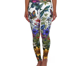 Floral High Waisted Yoga Leggings: Colorful Butterfly Activewear