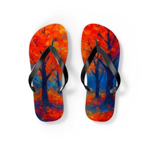 Vibrant Autumn Flip Flops | Hand-painted Fall Sandals for Beach, Travel, Summer, Outdoor Events, Gift