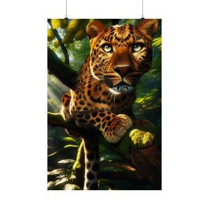 Póster vertical de leopardo majestuoso / Impresión artística de vida silvestre, decoración del hogar, regalo para amantes de los animales, arte mural natural, decoración de la selva