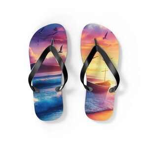 Tropical Sunset Flip Flops: Beach & Pool Summer Sandals