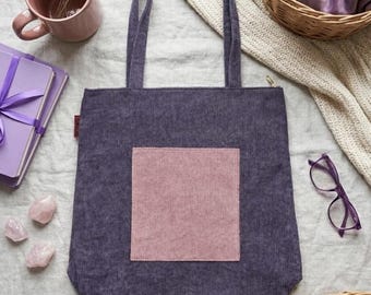 Rosavioletta – corduroy draagtas met violette en stoffige roos