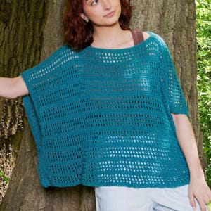 Crochet Summer Poncho Knitted Top for Beach & Seashore, Comfortable Hand-Knitted Lightweight Cover-Up