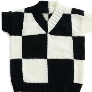 Check Knit Vest Pattern PDF – Easy Chunky Knit Sweater Vest DIY, Instant Download, Unisex Layering Top, Modern Knitting Tutorial