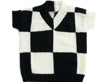 Karo Strickweste Muster PDF - Einfache Grobstrick Weste DIY, Instant Download, Unisex Layering Top, Moderne Strickanleitung