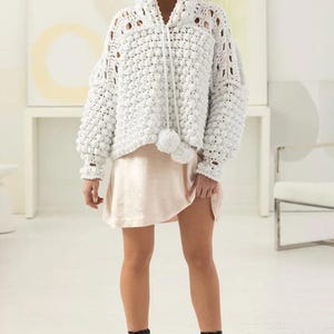 Popcorn Pattern Hooded Poncho Crochet Summer Cardigan Stylish Lightweight Layering Top