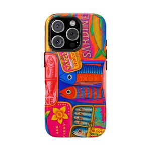 Retro Sardine Tin Phone Case | Colorful Quirky Fish Art iPhone Cover |  iPhone 16/15/14/13/12/11 Pro Max , Samsung Galaxy S23/S22/S21 Case