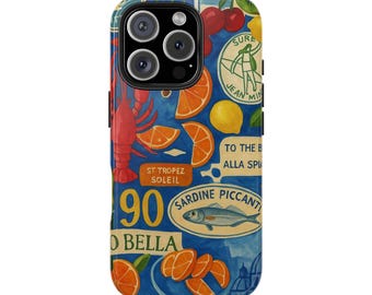 Funda para teléfono con collage de verano italiano, funda vintage con comida italiana, para teléfonos 16, 15, 14, 13, 12 y 11 Pro Max Plus, Samsung Galaxy S24, S23 y S22
