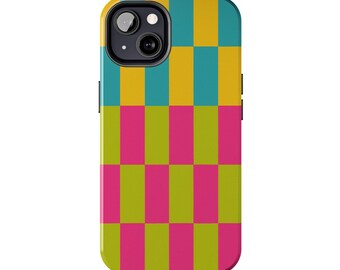 Vibrant Designer iPhone Case , Colorful Retro Grid iPhone Cover, Funky iPhone Case For iPhone 16 15 14 13 12 Pro Max Plus, Samsung Case