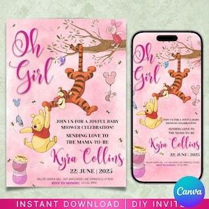 Winnie-the-pooh BABY SHOWER Invitation Classic Winnie Pooh Baby Shower Winnie-the-pooh Invitations Baby Shower Winnie-the-pooh Vertical