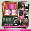 August Bookings Now Available Flyer, DIY Summer Book Now Appointments Beauty Hair Lashes Wigs Makeup Nails Social Media Canva Flyer Template